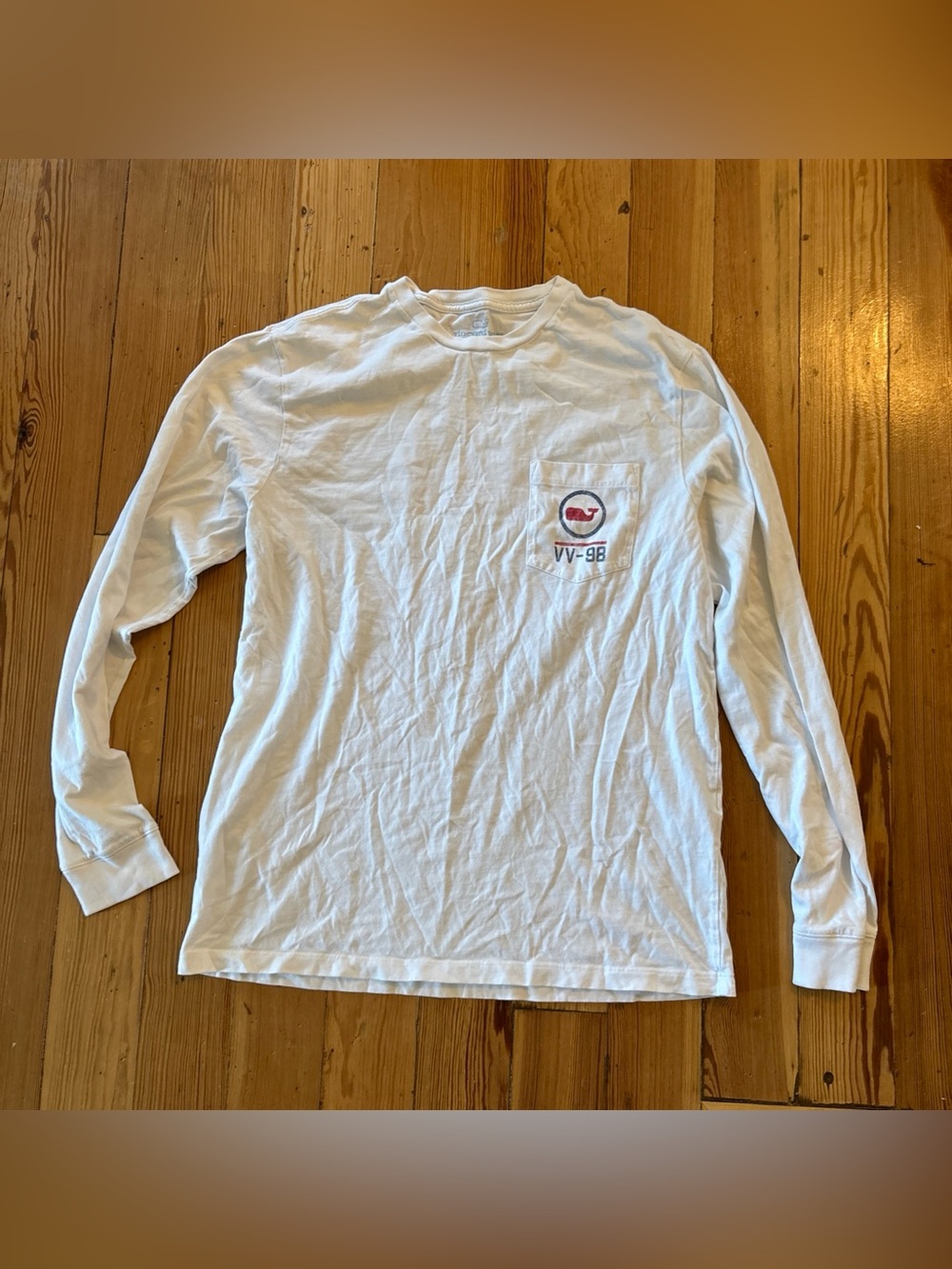 Vineyard Vines Mens Blocked Whale Dot L/S Pocket T-Shirt White Sz Small S